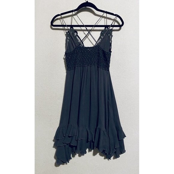 Free People Dress Womens Small Charcoal Gray Adella Slip Crochet Ruffle Boho - Picture 6 of 10
